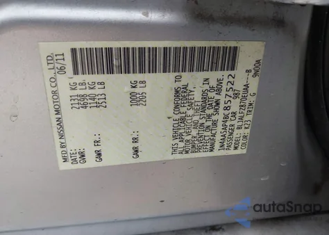 2011 Nissan Maxima 3.5 Sv z USA, uszkodzony, nr VIN 1N4AA5AP4BC857522